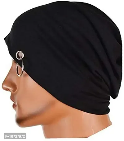 Navkar Crafts Assorted Colour Unisex Solid Beanie and Skull Cap Ring Black-thumb2