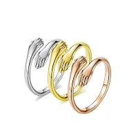 Aashirwad Craft Adjustable Silver Rings Couple Hug for Women Mother Grandmother Wife Girlfriend Female Lover (Bronze Silver Gold)-thumb1