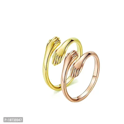 Aashirwad Craft Adjustable Silver Rings Couple Hug for Women Mother Grandmother Wife Girlfriend Female Lover (Gold Bronze)-thumb0