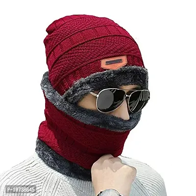 Bizarro.in Unisex Wool Cap, Neck Warmer Scarf With Gloves Set (Pack Of 3) (MCSG-MCNWG_1199840RD105-MRN_Maroon_Free Size)-thumb2