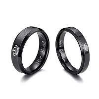 Navkar Crafts His or Hers Matching Set His Queen Her King Titanium Stainless Steel Couple Bracelet Rings for Girls & Boys (2 Pcs) (Black Black, 20)-thumb1