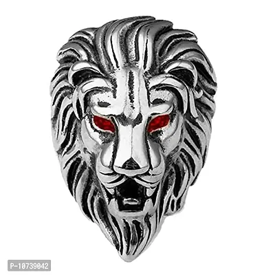 Navkar Crafts Lion Titanium Stainless Steel Design Ring for Mens/Boys (Silver)-thumb0