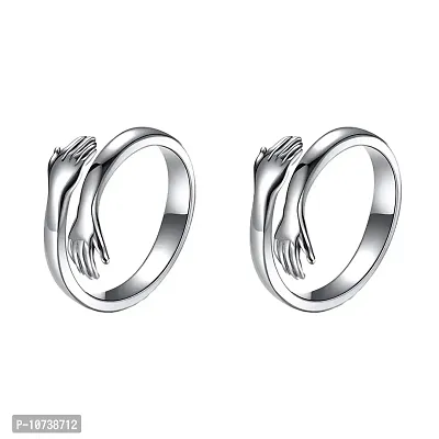 Adjustable Silver Rings Couple Hug for Women Mother Grandmother Wife Girlfriend Female Lover - 2pcs