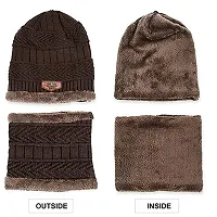 JAZAA Mens Hat and Scarf Set, Mens Slouch Beanie Hat Hick Fleece Lined Winter Hat & Scarf for Men Women Gifts (Brown)-thumb1