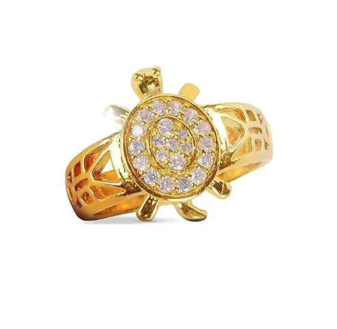 Vaibhav Pratisthan Golden Metal Gold Plated Zircon Stone Ashtadhatu Tortoise Adjustable Ring for Men and Women