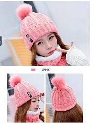 Aashirwad Craft Women's Winter Hat Solid Plus Thicken Warm Beanie Hat and Muffler Scarf Two-Piece Knit Cap Set for Women Girl (Pink)-thumb4