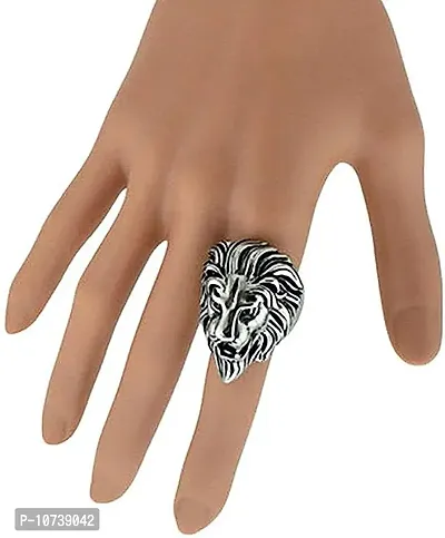Navkar Crafts Lion Titanium Stainless Steel Design Ring for Mens/Boys (Silver)-thumb3