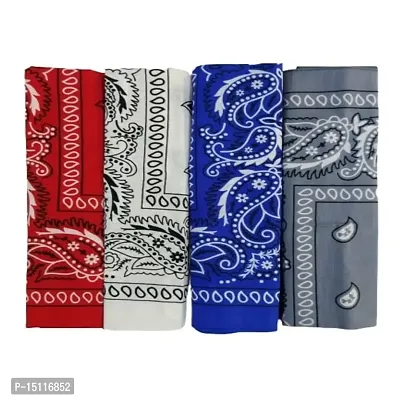 Navkar Crafts Unisex Cotton Paisley Bandana/Head Wrap/Wristband/Face Cover for Men and Women, Multi (50 * 50cm) (Red White Royal Blue Grey)
