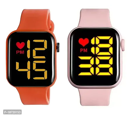 Navkar Crafts Latest New Generation Waterproof Digital LED Watch for Boys, Girls & Kids (Orange Pink)