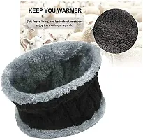 Poshing Winter Knit Beanie Cap Hat Neck Warmer Scarf and Woolen Gloves Set for Men & Women Black-thumb1