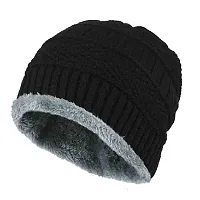 Navkar Crafts Men's Wool, Acrylic Beanie Cap, Neck Warmer Scarf And Winter Gloves Set (Pack Of 3 Pieces) (Navkar Crafts_Black_Free Size)-thumb2