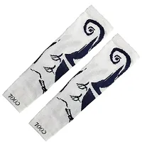 Navkar Crafts Men  Women Cotton Sports Arm Sleeves (White Printed)-thumb2