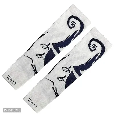 Navkar Crafts Men  Women Cotton Sports Arm Sleeves (White Printed)-thumb3