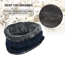 Navkar Crafts Beanie Hat Scarf and Touchscreen Gloves Set for Men & Women Stretch Warm Fleece Lining Cap (Navy)-thumb2