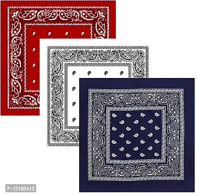 Navkar Crafts Unisex Cotton Paisley Cowboy Bandanas - Pack of 3 (Red-White-Navy)-thumb0