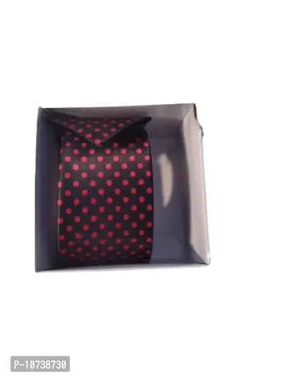 Navkar Crafts Necktie with Pocket Square set Red Black-thumb0