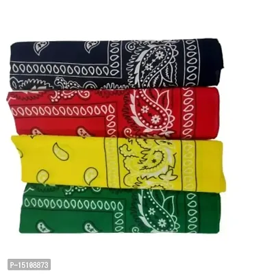 Aashirwad Craft Bandana Face Mask Cover Men and Women Paisley Cowboy Headband Scarf Wristband Novelty Double Sided Print 100% Cotton Handkerchiefs Pack of 4 (Black-red-yellow-green)-thumb0