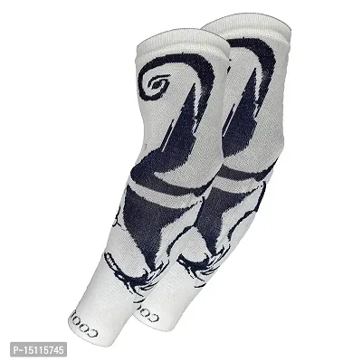 Navkar Crafts Men  Women Cotton Sports Arm Sleeves (White Printed)-thumb0