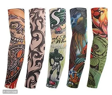 SSL TRUST ME Set of-4 Stretch Stylish Nylon Tattoo Printed Full Hand Arm Sleeves Gloves for Sun and Dust summer winter Arm Protection Gloves Women's and Men's, Use like Running,Cycling,Biking Etc