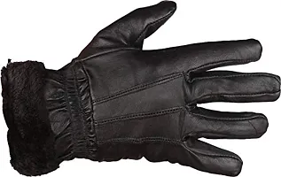 Magic Warm Black 1 Pair Leather Snow Proof Winter Gloves for Men Boy Women Girls Ladies Protective Warm Hand Riding, Cycling, Bike Motorcycle Gloves (Black)-thumb1