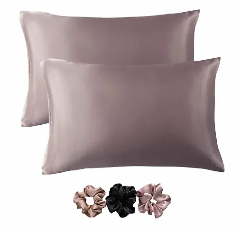 Coolbeds Satin Silk Pillow Covers for Hair and Skin-with Satin Scrunchies for Women Stylish |Satin Pillow Covers for Hair and Skin 2Pack |Silk scrunchies for Women 3Pack|Silk Pillow Case (Rose Taupe)