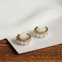 Classy Multi-layer Rhinestone Imitation Pearl Inlay C-shaped Hoop Korean Earrings-thumb3