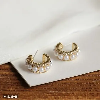 Classy Multi-layer Rhinestone Imitation Pearl Inlay C-shaped Hoop Korean Earrings-thumb4