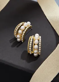 Classy Multi-layer Rhinestone Imitation Pearl Inlay C-shaped Hoop Korean Earrings-thumb2