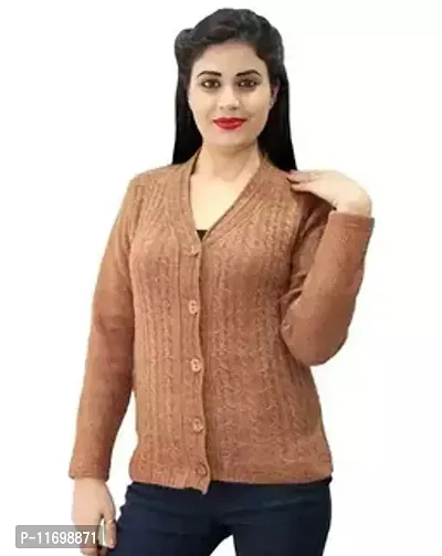 Stylish Woolen Self Pattern Cardigan For Women-thumb0