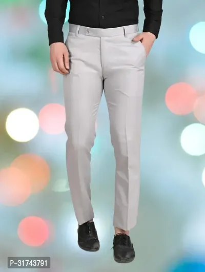 Stylish Grey Cotton Blend Regular Fit Formal Trousers For Men-thumb0