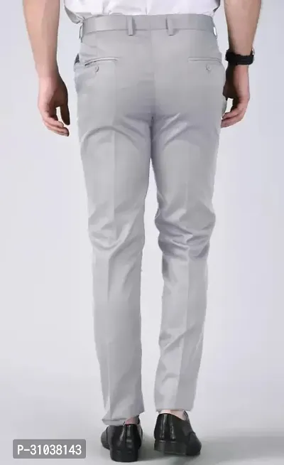 Stylish Grey Cotton Blend Solid Regular Fit Trouser For Men-thumb2