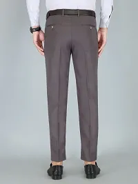 Stylish Grey Cotton Blend Solid Regular Fit Trouser For Men-thumb1