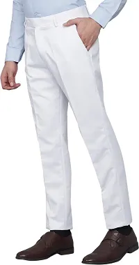 Stylish White Cotton Blend Regular Fit Formal Trousers For Men-thumb2