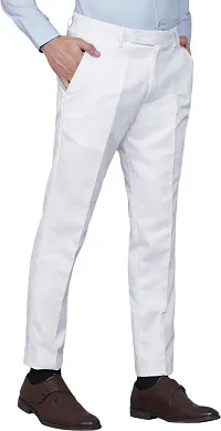 Stylish White Cotton Blend Solid Regular Fit Trouser For Men-thumb3