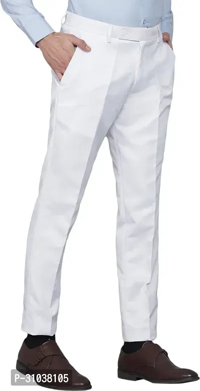 Stylish White Cotton Blend Solid Regular Fit Trouser For Men-thumb4