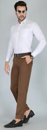 Stylish Brown Cotton Blend Formal Trousers For Men-thumb3