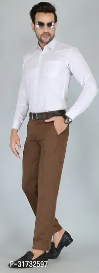 Stylish Brown Cotton Blend Formal Trousers For Men-thumb4