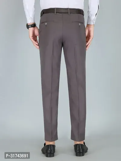 Stylish Grey Cotton Blend Regular Fit Formal Trousers For Men-thumb2