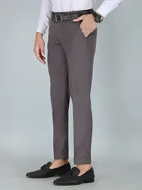 Stylish Grey Cotton Blend Formal Trousers For Men-thumb2