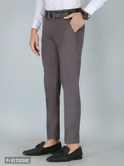 Stylish Grey Cotton Blend Formal Trousers For Men-thumb3