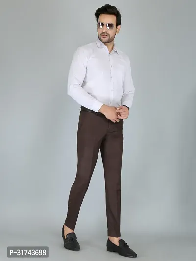 Stylish Coffee Cotton Blend Regular Fit Formal Trousers For Men-thumb0