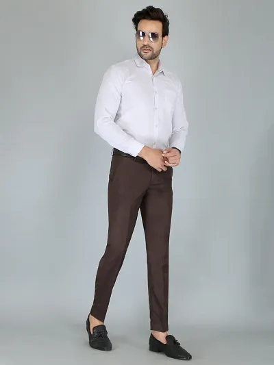 Stylish Cotton Blend Solid Regular Fit Trouser For Men