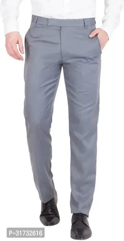 Stylish Grey Cotton Blend Formal Trousers For Men-thumb0