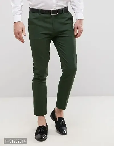 Stylish Green Cotton Blend Formal Trousers For Men-thumb0