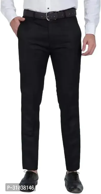 Stylish Black Cotton Blend Solid Regular Fit Trouser For Men-thumb0