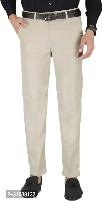 Stylish Off White Cotton Blend Solid Regular Fit Trouser For Men-thumb0