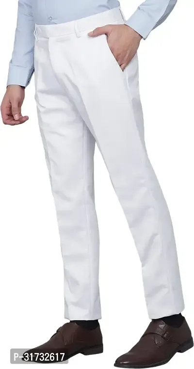 Stylish White Cotton Blend Formal Trousers For Men-thumb3