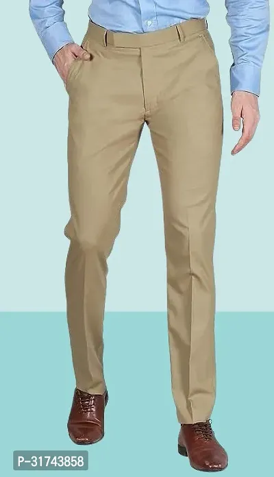 Stylish Cream Cotton Blend Regular Fit Formal Trousers For Men