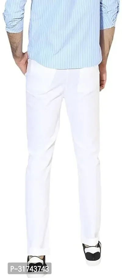 Stylish White Cotton Blend Regular Fit Formal Trousers For Men-thumb2