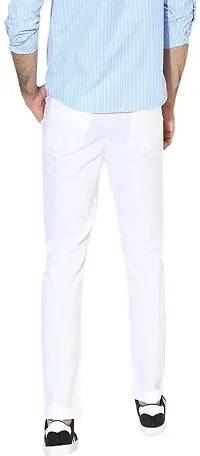 Stylish White Cotton Blend Solid Regular Fit Trouser For Men-thumb1